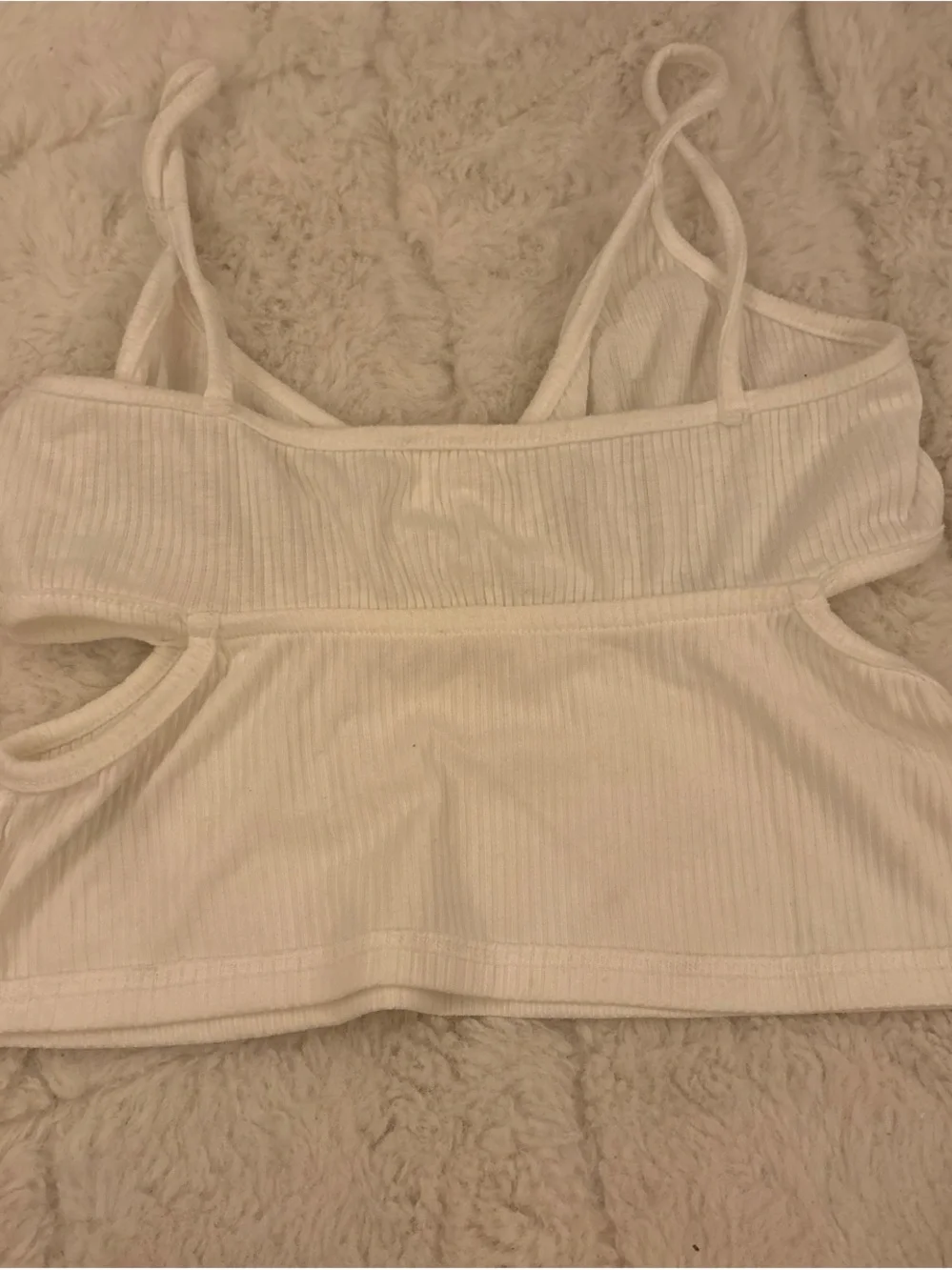 Women's White Ribbed Cutout Crop Tank Top - Picture 2 of 2